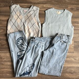 4 pc bundle Adika Argyle Knit Sweater Vest in Blue and Cream and Jeans Jr. Med